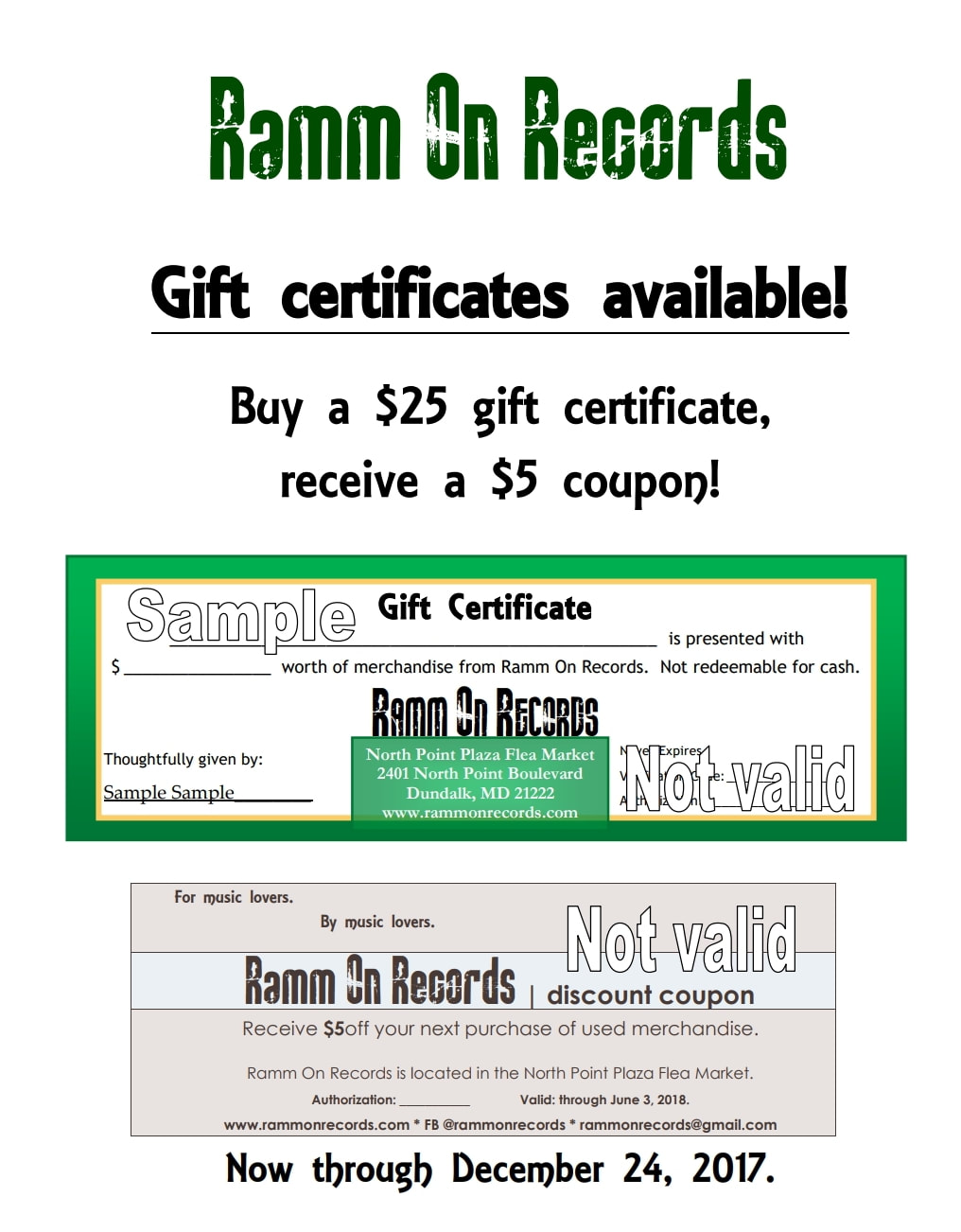 Gift certificates, record store